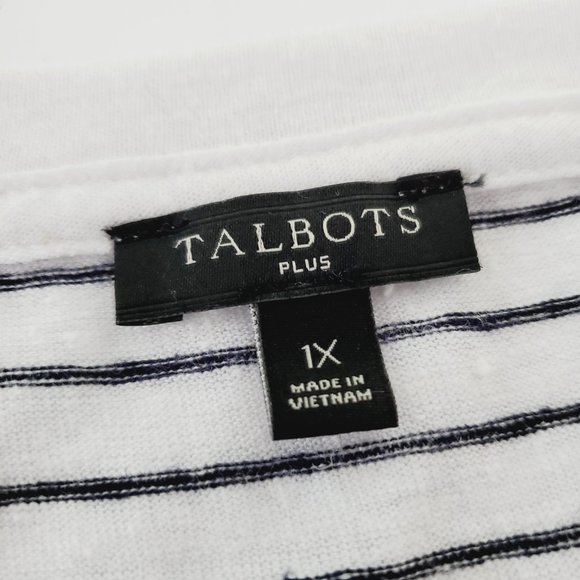 Talbots T-Shirt Linen Striped Lightweight White 1X - Picture 6 of 9